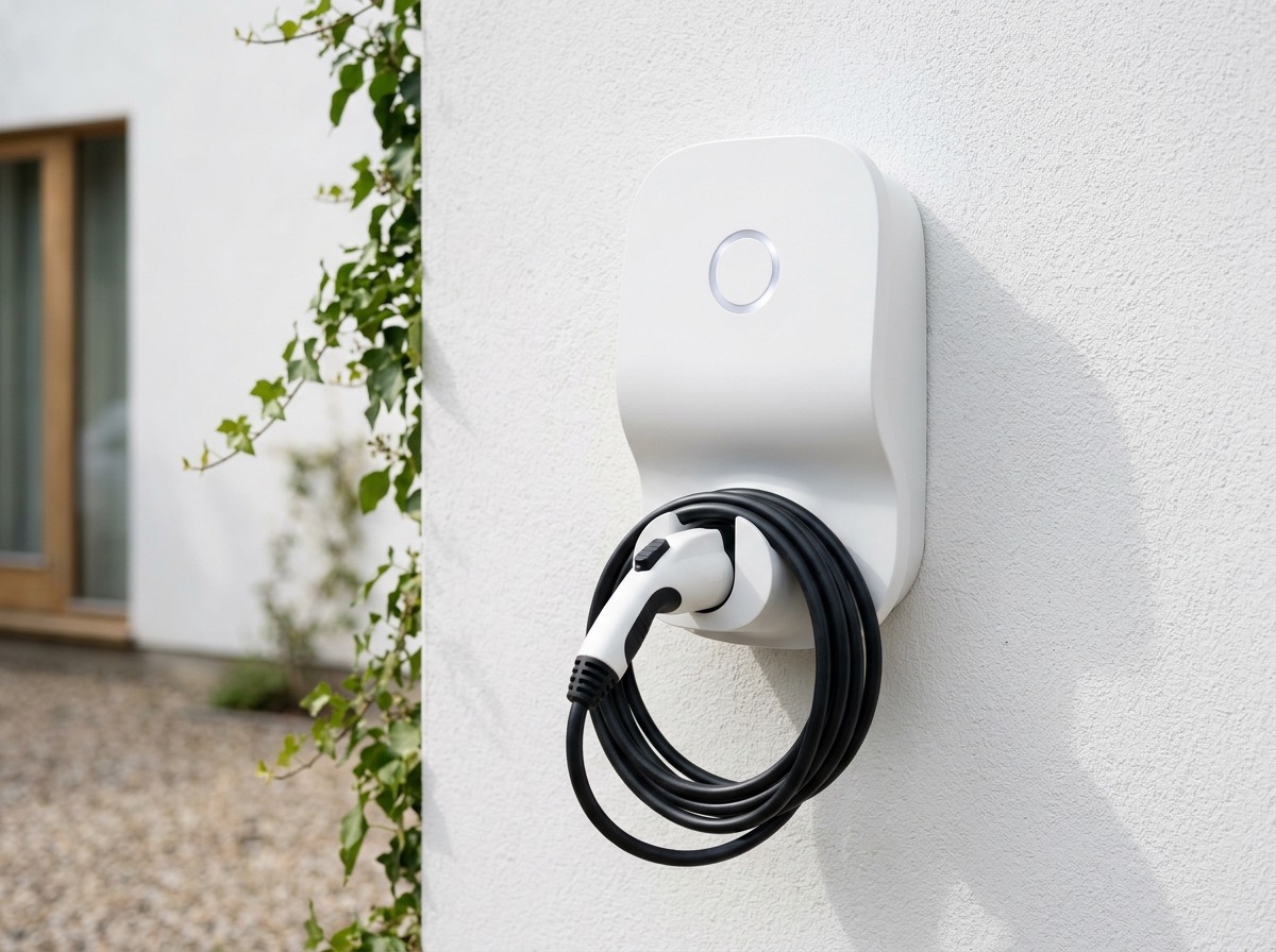 Tesla Wall Connector on a garage wall