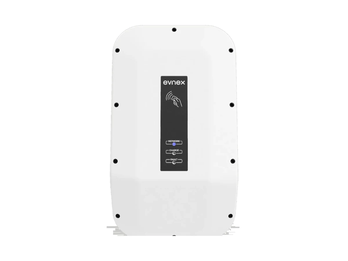 Evnex X22 22 kW three-phase EV charger mounted on a white wall